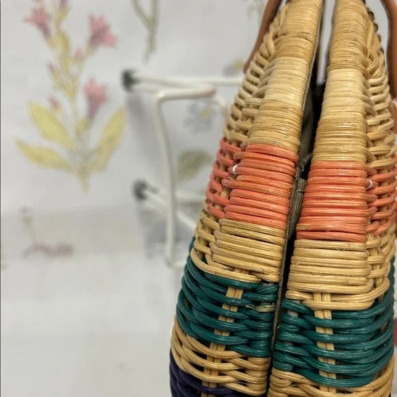 J. Crew Woven Half-Moon Straw Clutch in Tan, Coral, Teal, Navy - Picture 13 of 15